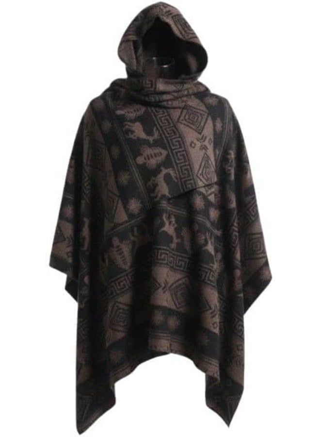 Luxury men's shawl in a vintage style, featuring deer designs and geometric ornaments, in brown and black. - Image 1