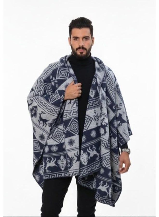 Luxury men's shawl in a vintage style, featuring deer designs and geometric ornaments, in brown and black. - Image 2