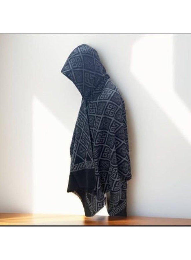 Luxury men's shawl in a vintage style, featuring deer designs and geometric ornaments, in brown and black. - Image 3