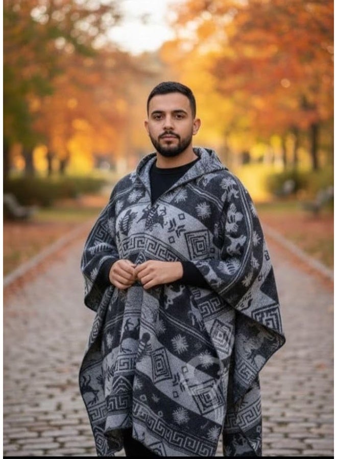 Luxury men's shawl in a vintage style, featuring deer designs and geometric ornaments, in brown and black. - Image 4