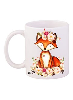 RYN Fox Printed Coffee Mug White/Brown/Pink 11ounce 