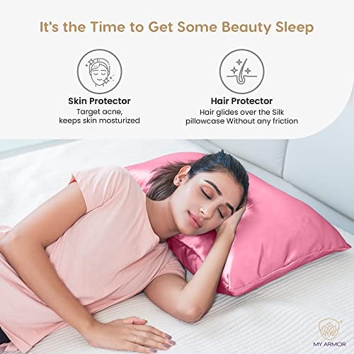 MY ARMOR Satin Pillow Covers for Hair | Anti-Frizz & Anti-Wrinkle Silk Pillow Cover for Hair & Skin | Gentle Cooling Fabric, 18x28 Inches | Zipper Closure | Pack of 2, Rose - Image 4