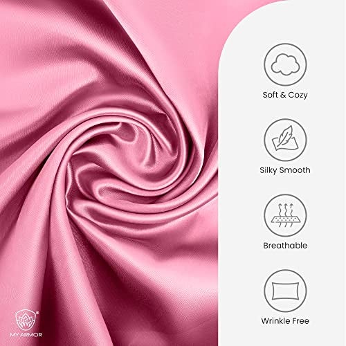 MY ARMOR Satin Pillow Covers for Hair | Anti-Frizz & Anti-Wrinkle Silk Pillow Cover for Hair & Skin | Gentle Cooling Fabric, 18x28 Inches | Zipper Closure | Pack of 2, Rose - Image 3