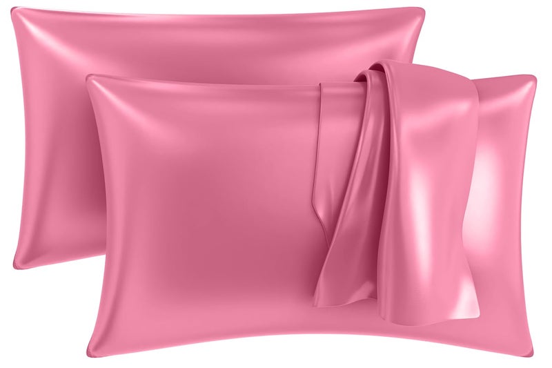 MY ARMOR Satin Pillow Covers for Hair | Anti-Frizz & Anti-Wrinkle Silk Pillow Cover for Hair & Skin | Gentle Cooling Fabric, 18x28 Inches | Zipper Closure | Pack of 2, Rose - Image 1