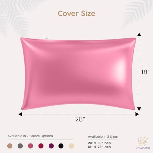 MY ARMOR Satin Pillow Covers for Hair | Anti-Frizz & Anti-Wrinkle Silk Pillow Cover for Hair & Skin | Gentle Cooling Fabric, 18x28 Inches | Zipper Closure | Pack of 2, Rose - Image 2