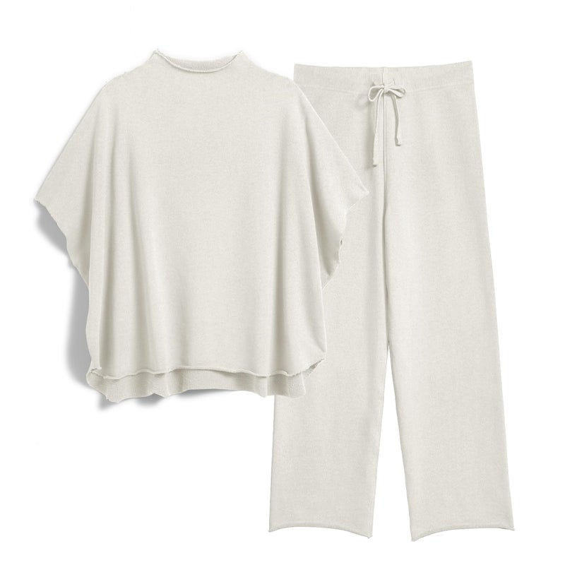 SeeLuNa Women's Two Piece Outfits 3/4 Batwing Sleeve Capelet Crew Neck Pullover Top Wide Leg Pants Lounge Set(Light Gray, L) - Image 1