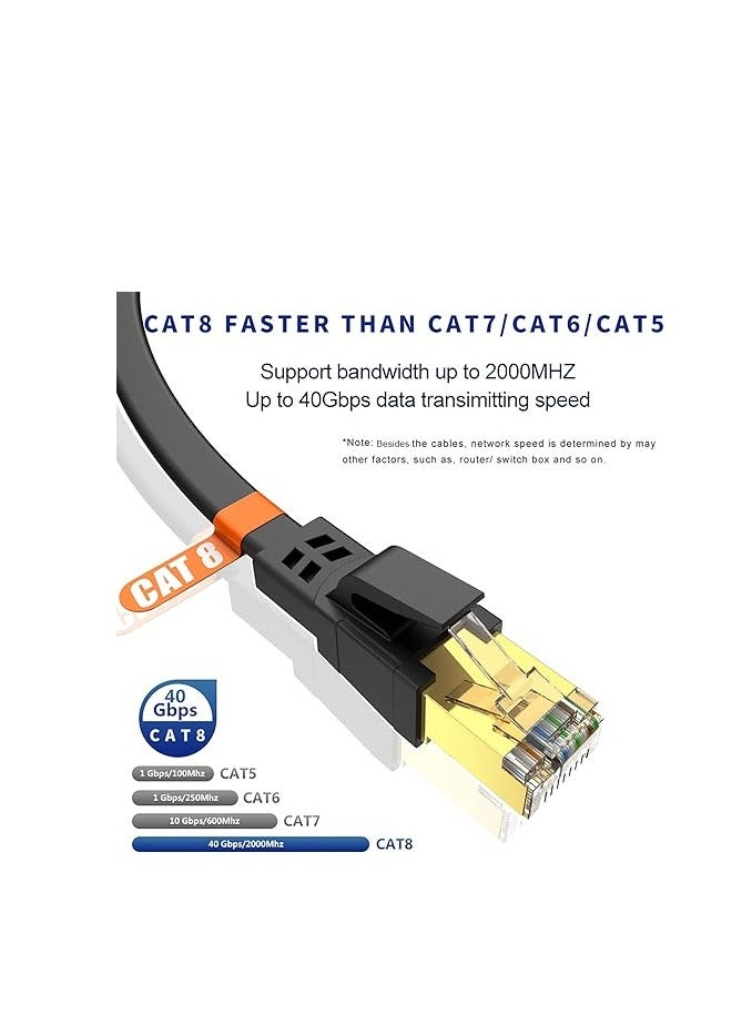 CAT8 Ethernet Cable, High Speed Heavy Duty Cat8 LAN Network Cable 40Gbps, 2000Mhz with Gold Plated RJ45 Connector for Modem, Router, Switch, Gaming, Xbox - Black - Image 2