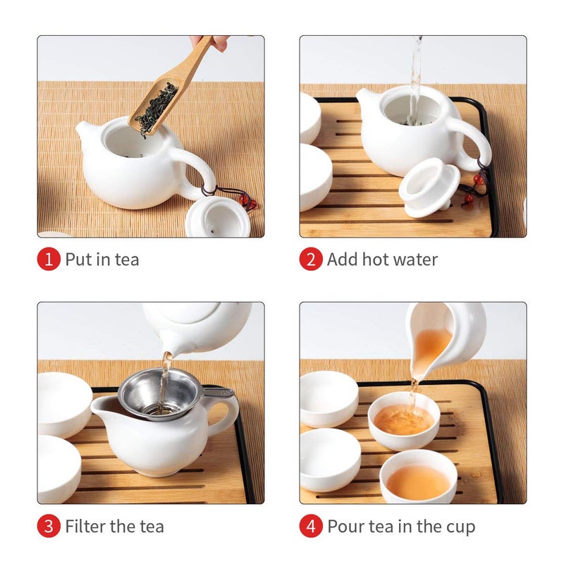 Lyty Chinese Tea Pot Cup Set with Tray Infuser - Travel Ceramic Tea set Porcelain Teapot, Portable All in One Bag for Outdoor Picnic Business Hotel (White) - Image 4