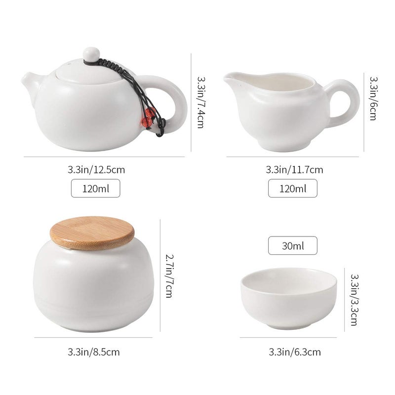 Lyty Chinese Tea Pot Cup Set with Tray Infuser - Travel Ceramic Tea set Porcelain Teapot, Portable All in One Bag for Outdoor Picnic Business Hotel (White) - Image 5