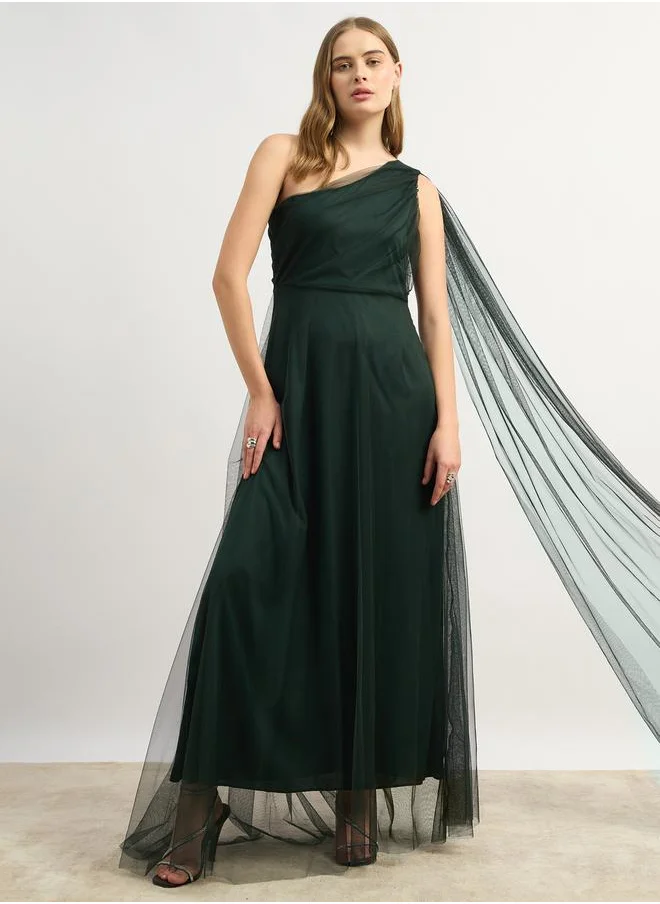 ستايلي Mesh One-Shoulder A-Line Maxi Dress