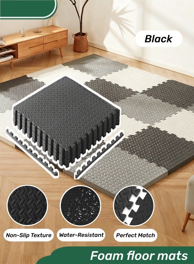 Puzzle Exercise Mat 30CM EVA Interlocking Foam Floor Tiles for Home Mat for Home Workout Equipment Floor Padding for Kids Black - Image 1
