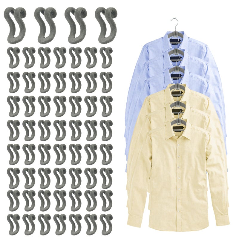 Mlici Velvet Clothes Hanger Connector Hooks 60 Pcs Heavy Duty Space Saving Clothes Hanger Connector Hooks for Closet Grey