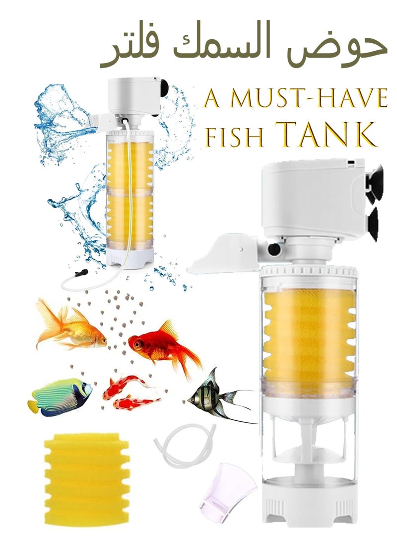 CMGTYYD 4-in-1 Multifunction Fish Tank Filter Pump - Multi Stage Filtration, Internal Aquarium Filter with Adjustable Flow Rate, Oxygenation & Wavemaker, Mit Easy-to-Clean Reusable Filter-Sponges - Image 1