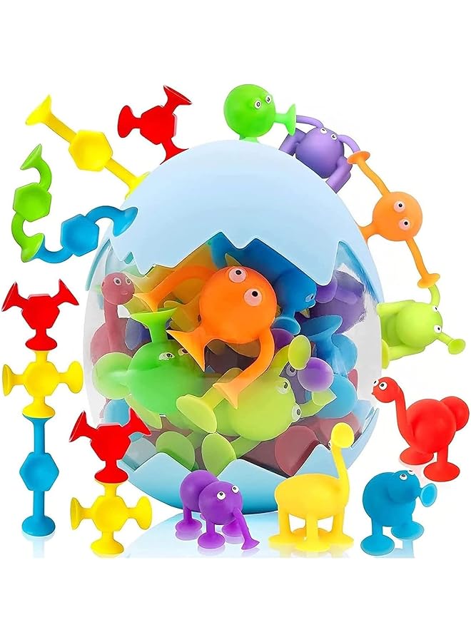 لينجي مجموعة ألعاب حمام شفط مكونة من 27 قطعة من ألعاب المصاصة المصنوعة من السيليكون، لعبة تخزين قشر بيض الديناصور المحمولة للأطفال الصغار والأولاد والبنات - Image 1