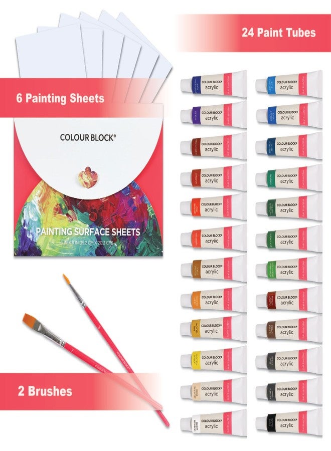 COLOUR BLOCK 32 Acrylic Paint Set with Brushes and 6 Sheet Paper - Perfect School Supply for Creating Beautiful Masterpieces - Image 2