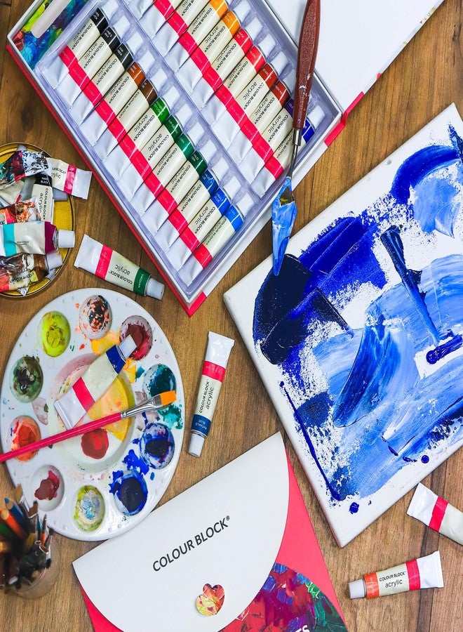 COLOUR BLOCK 32 Acrylic Paint Set with Brushes and 6 Sheet Paper - Perfect School Supply for Creating Beautiful Masterpieces - Image 3