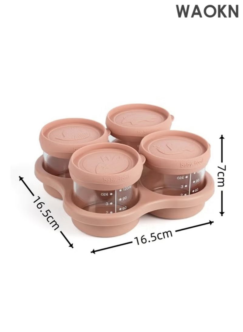 دبليو أيه أو كي أن عبوة من 4 عبوات زجاجية لتخزين طعام الأطفال مع أغطية، عبوات تخزين طعام الأطفال قابلة للاستخدام في الميكروويف، صينية تجميد طعام الأطفال، برطمانات طعام الأطفال الزجاجية (وردي) - Image 2