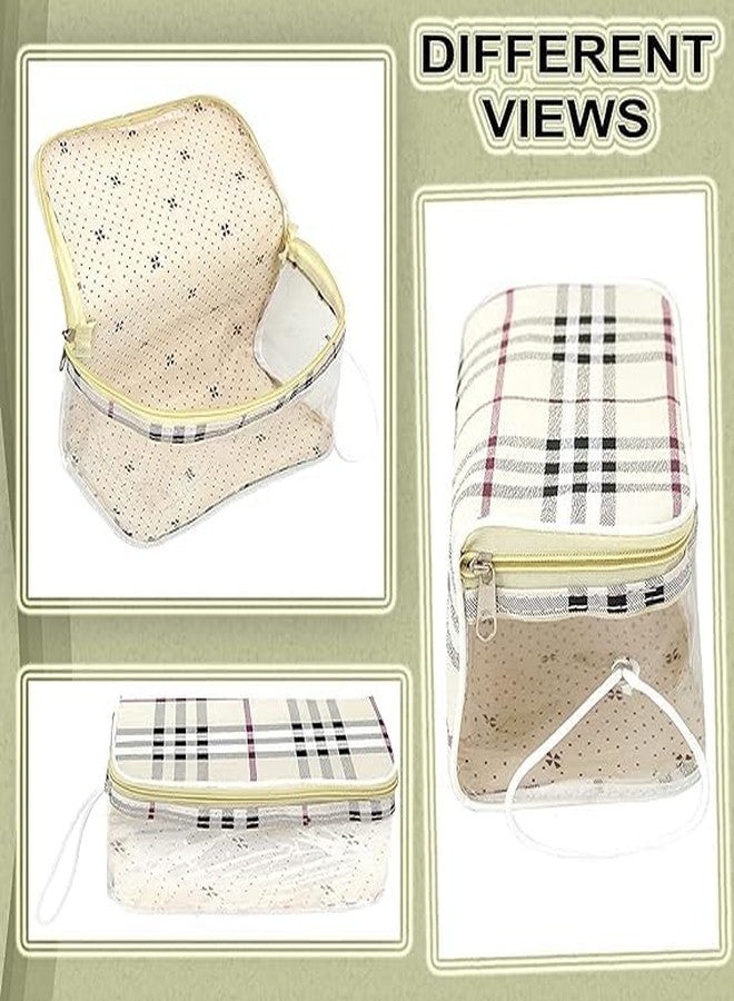 Epics Multipurpose Transparent Travel Cosmetic Pouch for Women - Makeup Toiletry Organizer Bag with Checkered Design (White, Set of 4) - Image 5