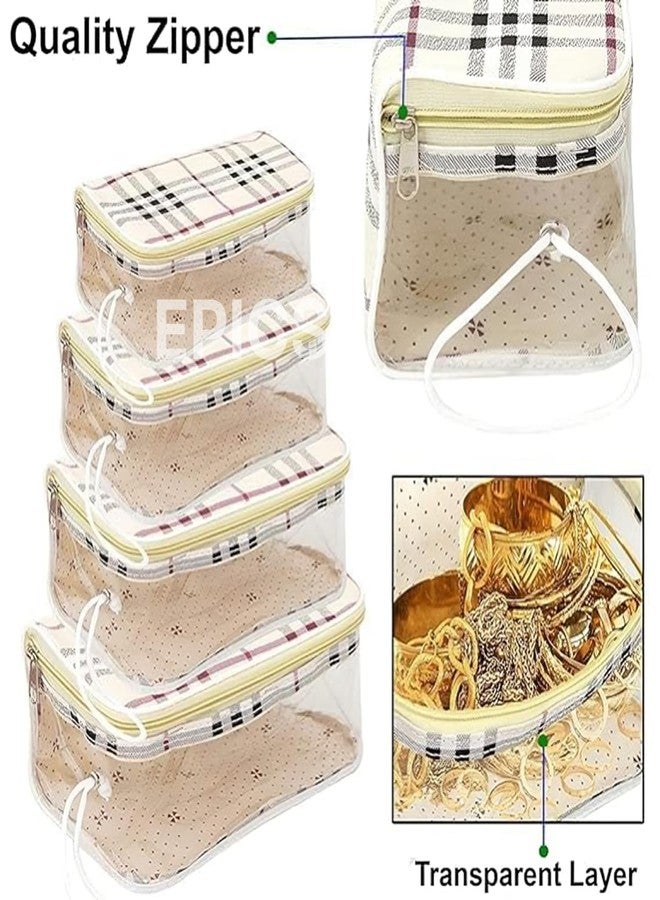Epics Multipurpose Transparent Travel Cosmetic Pouch for Women - Makeup Toiletry Organizer Bag with Checkered Design (White, Set of 4) - Image 3