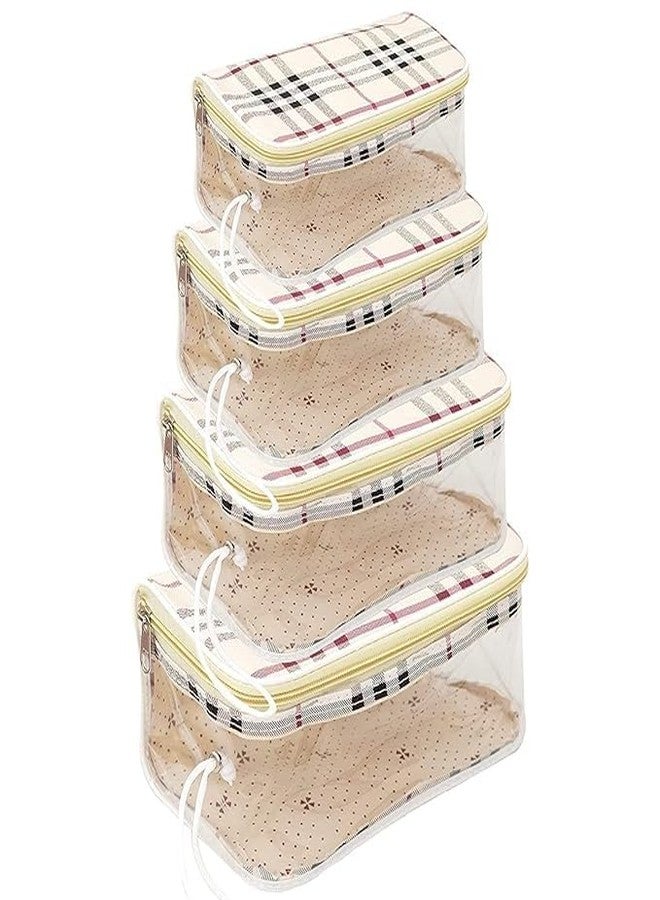 Epics Multipurpose Transparent Travel Cosmetic Pouch for Women - Makeup Toiletry Organizer Bag with Checkered Design (White, Set of 4) - Image 1