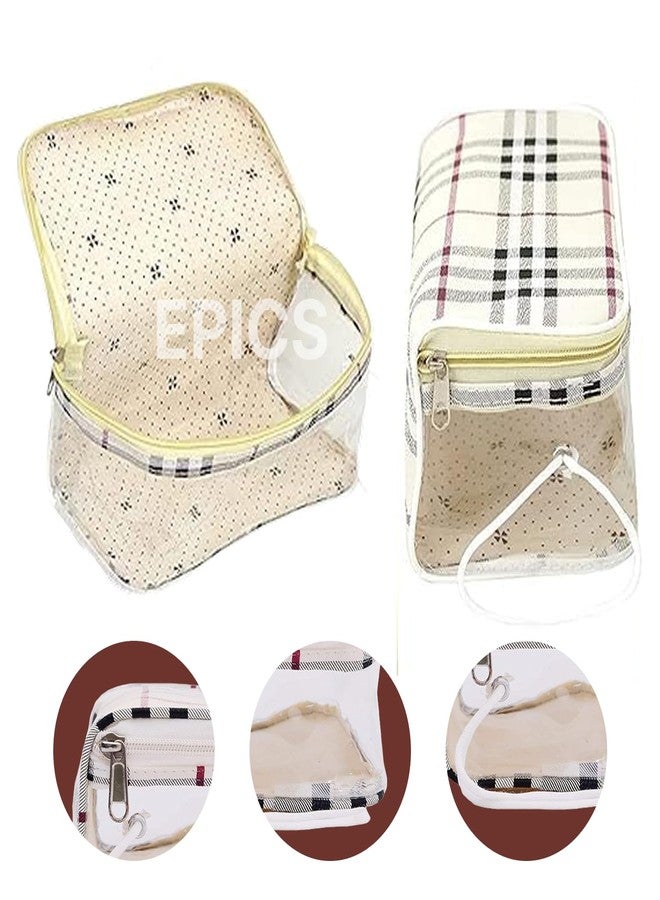 Epics Multipurpose Transparent Travel Cosmetic Pouch for Women - Makeup Toiletry Organizer Bag with Checkered Design (White, Set of 4) - Image 4