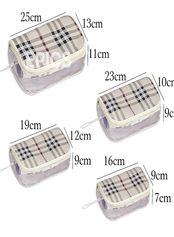Epics Multipurpose Transparent Travel Cosmetic Pouch for Women - Makeup Toiletry Organizer Bag with Checkered Design (White, Set of 4) - Image 2