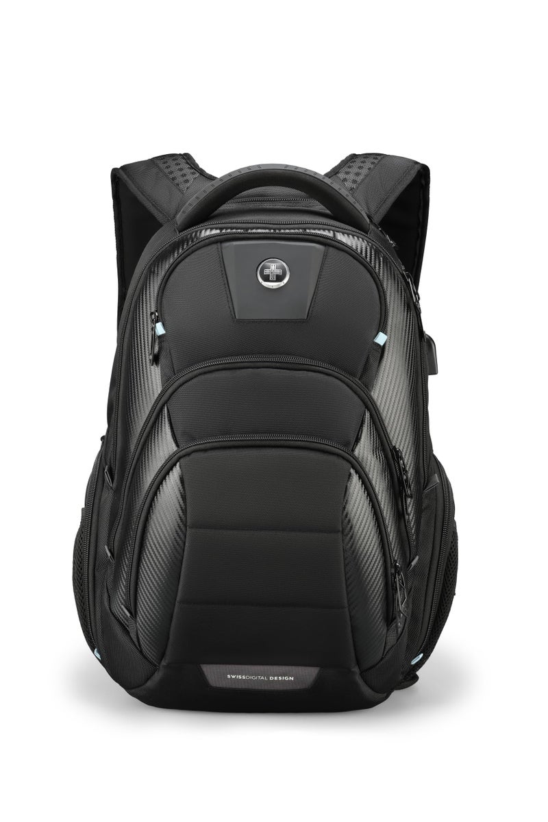 Swissdigital Design TSA Business Laptop Backpack for Men, Large Capacity Travel Backpack with Apple Find My Network and USB Charging Port Tech Backpacks Fits 17 Inch Computer Black| SD1643FB-01 - Image 1