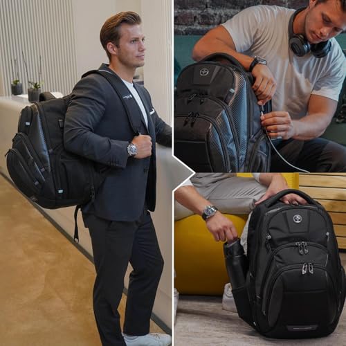 Swissdigital Design TSA Business Laptop Backpack for Men, Large Capacity Travel Backpack with Apple Find My Network and USB Charging Port Tech Backpacks Fits 17 Inch Computer Black| SD1643FB-01 - Image 5