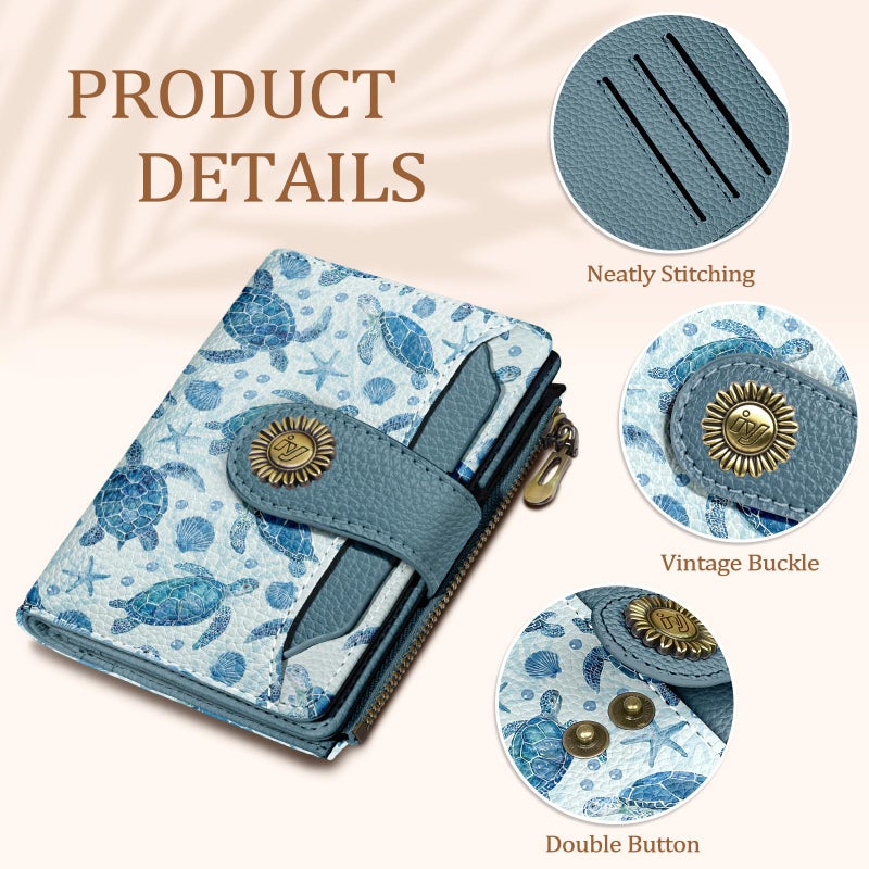 Icycay Sea Turtle Small Wallet Women RFID Blocking Bifold, Credit Card Holder, Zipper Coin Pocket, PU Leather, Cute, Compact, Travel, 4 ID Window, 14 Card Slots, Cash Purse, Ladies Woman Female Girls - Image 5