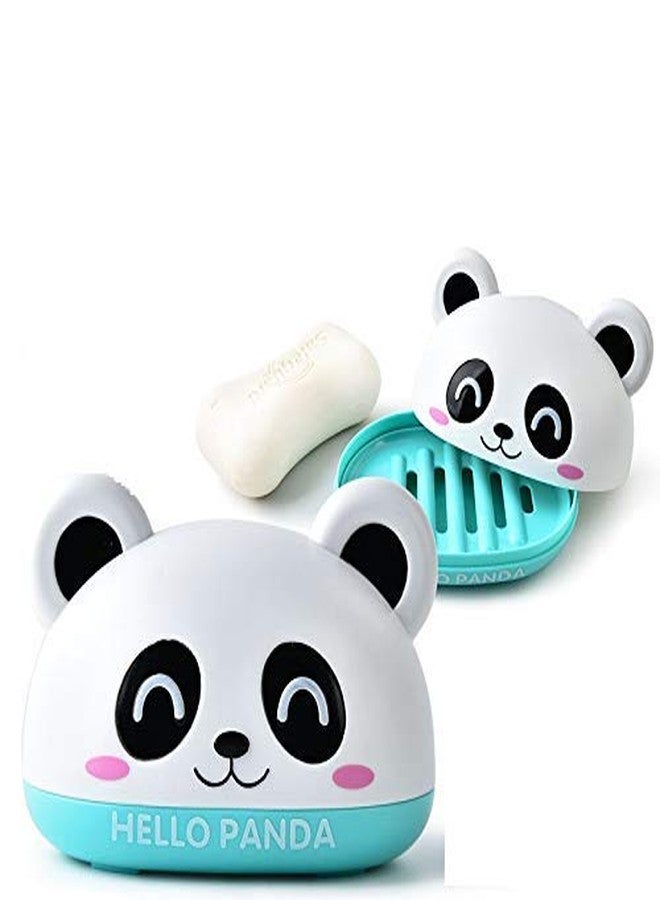 Gugzy Cute Panda Soap Box Holder with Cover Bathroom Storage Shelves Racks Floor Type Kitchen Sponge Drain Holder Accessories Supplies (Blue, plastic) - Image 1