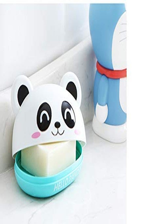 Gugzy Cute Panda Soap Box Holder with Cover Bathroom Storage Shelves Racks Floor Type Kitchen Sponge Drain Holder Accessories Supplies (Blue, plastic) - Image 4