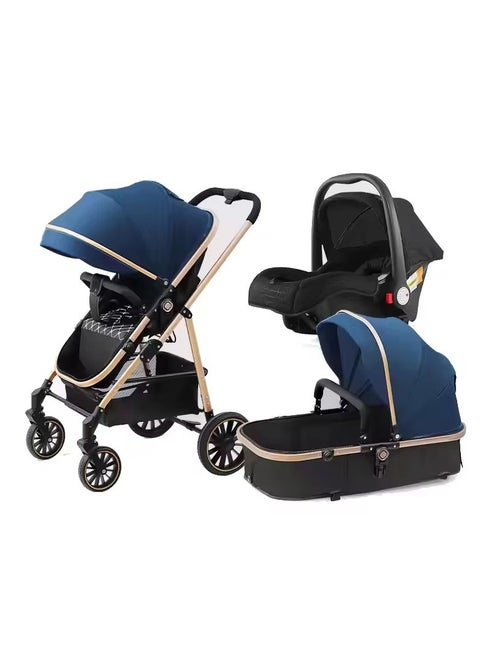 Luxury Multi-Functional Stroller, Includes A Carrycot And A Baby Car Seat - Black