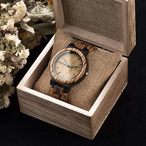 BOBO BIRD Mens Wooden Watch Analog Quartz with Week Display Lightweight Handmade Wood Wrist Watch for Men (Brown Dial) - Image 3