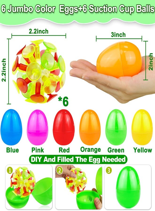 AMENON Easter Basket Stuffers for Kids, 6 Pack 3" Jumbo Filled Easter Eggs with Light Up Suction Cup Balls, Easter Eggs Filled Stress Relief Fidget Toys Tossing Stick Balls for Egg Hunt Party Favors Gifts - Image 2