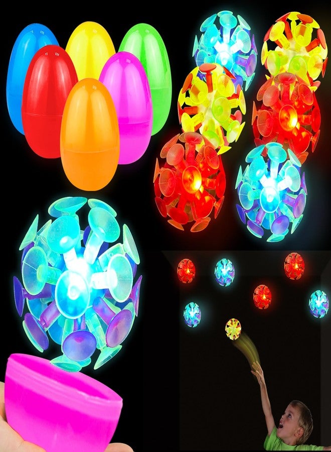 AMENON Easter Basket Stuffers for Kids, 6 Pack 3" Jumbo Filled Easter Eggs with Light Up Suction Cup Balls, Easter Eggs Filled Stress Relief Fidget Toys Tossing Stick Balls for Egg Hunt Party Favors Gifts - Image 1