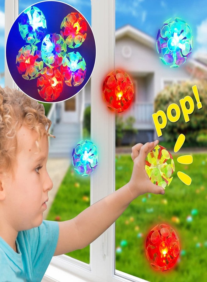 AMENON Easter Basket Stuffers for Kids, 6 Pack 3" Jumbo Filled Easter Eggs with Light Up Suction Cup Balls, Easter Eggs Filled Stress Relief Fidget Toys Tossing Stick Balls for Egg Hunt Party Favors Gifts - Image 4