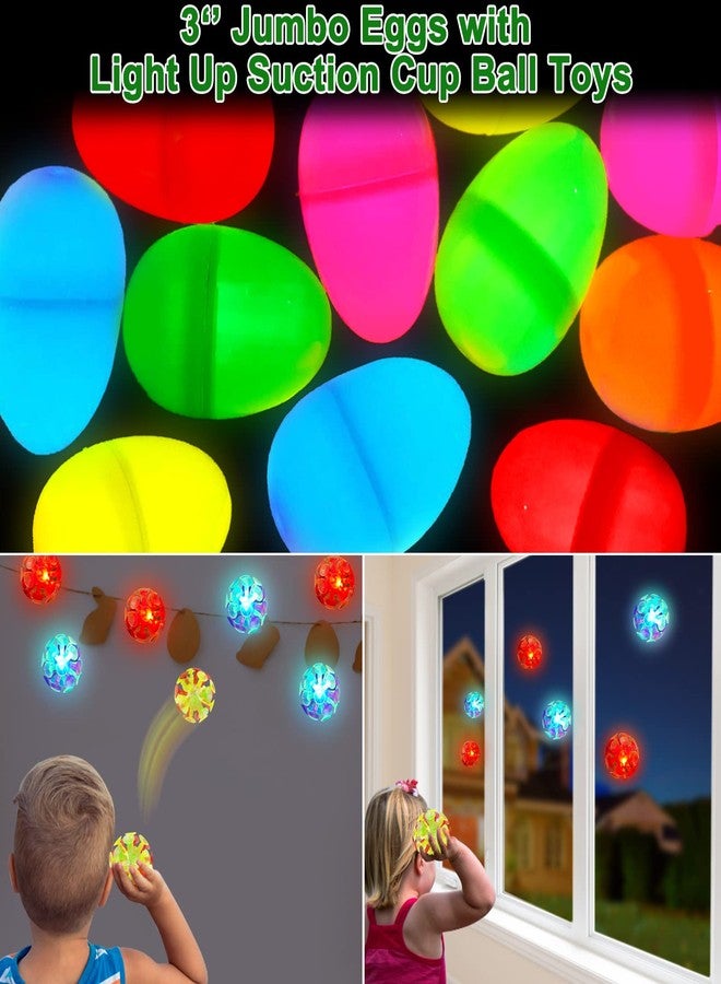 AMENON Easter Basket Stuffers for Kids, 6 Pack 3" Jumbo Filled Easter Eggs with Light Up Suction Cup Balls, Easter Eggs Filled Stress Relief Fidget Toys Tossing Stick Balls for Egg Hunt Party Favors Gifts - Image 3