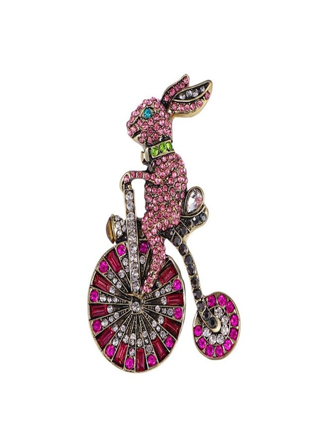 OIDIMS Rabbit Riding a Bicycle Rhinestone Brooch for Women Men Cute Funny Cubic Zirconia Lapel Pin Badges Accessories for Clothing Boutonniere Pins Corsage Trendy Brooches Fashion Easter Jewelry Graduation - Image 1