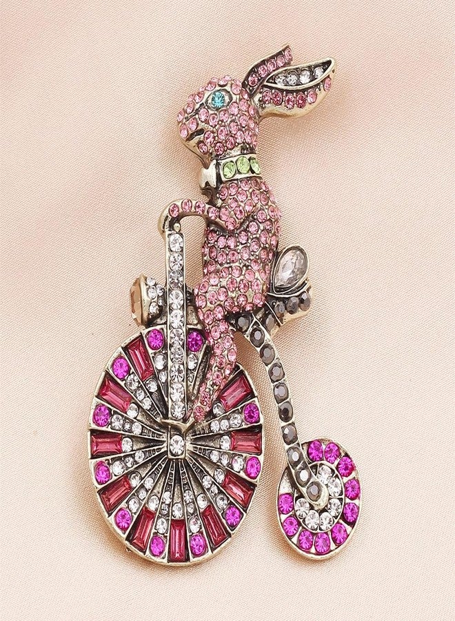 OIDIMS Rabbit Riding a Bicycle Rhinestone Brooch for Women Men Cute Funny Cubic Zirconia Lapel Pin Badges Accessories for Clothing Boutonniere Pins Corsage Trendy Brooches Fashion Easter Jewelry Graduation - Image 5