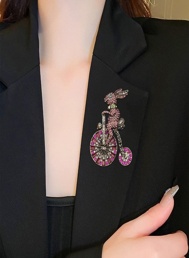 OIDIMS Rabbit Riding a Bicycle Rhinestone Brooch for Women Men Cute Funny Cubic Zirconia Lapel Pin Badges Accessories for Clothing Boutonniere Pins Corsage Trendy Brooches Fashion Easter Jewelry Graduation - Image 2