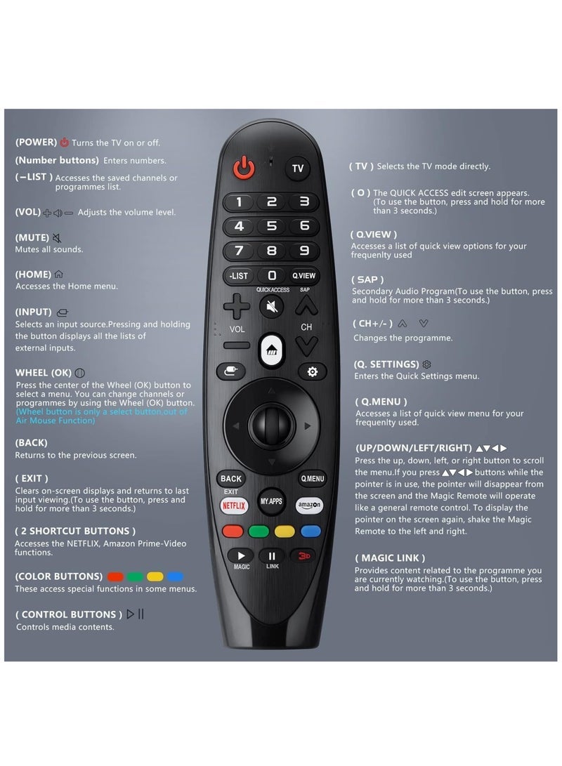 PopZa Universal Remote Control for LG Smart TV Magic Remote Replacement, with Buttons for Netflix Prime Video【NO Voice and Pointer Function】 - Image 4