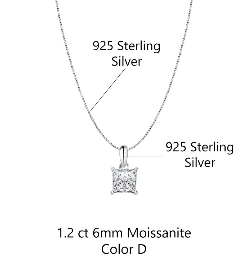Savlano سافلانو 925 فضة ستيرلنغ معلق مويزانايت، 6 مم دائري، قطع أميرة وقلب 0.8–1.2CT لون D، مع سلسلة صندوق 18 بوصة للنساء – يأتي مع شهادة GRA – صنع في إيطاليا - Image 2