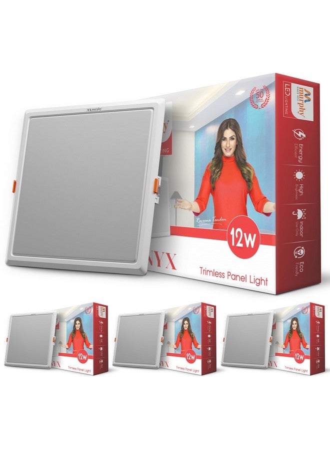 Murphy Trimless Square LED Panel Light - 12W Cool White | Glare-Free, Recessed Ceiling Downlight for Home & Commercial - Pack of 4 - Image 1