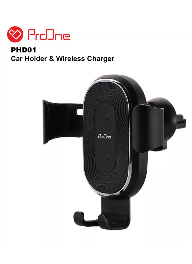 ProOne - ProOne PHL1115 Universal Car Dashboard Phone Holder Wireless Car Charger With Air vent Clip , 10W wireless quick  Charging Automatic locking Single hand Operation Dashboard Cell Phone - Image 1