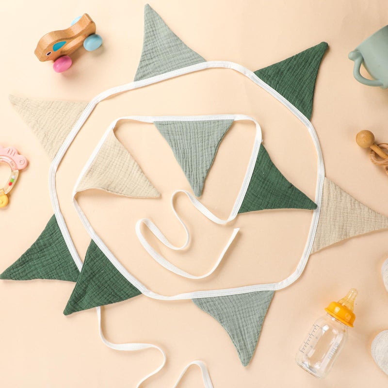 اودين Oudain 15.5 قدم راية راية أعلام 2 قطعة حضانة جارلاند مثلث الرايات راية الطفل لديكور الحضانة عيد ميلاد الطفل بوهو حفل زفاف دش حدث كل 7.75 قدم (لون طبيعي طازج) - Image 3