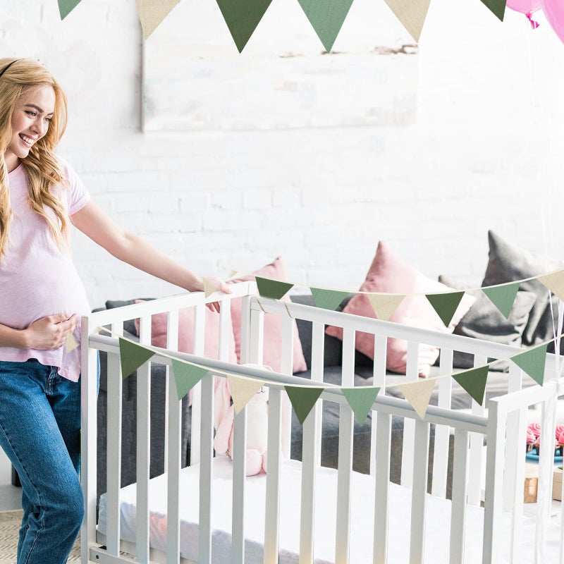 اودين Oudain 15.5 قدم راية راية أعلام 2 قطعة حضانة جارلاند مثلث الرايات راية الطفل لديكور الحضانة عيد ميلاد الطفل بوهو حفل زفاف دش حدث كل 7.75 قدم (لون طبيعي طازج) - Image 5