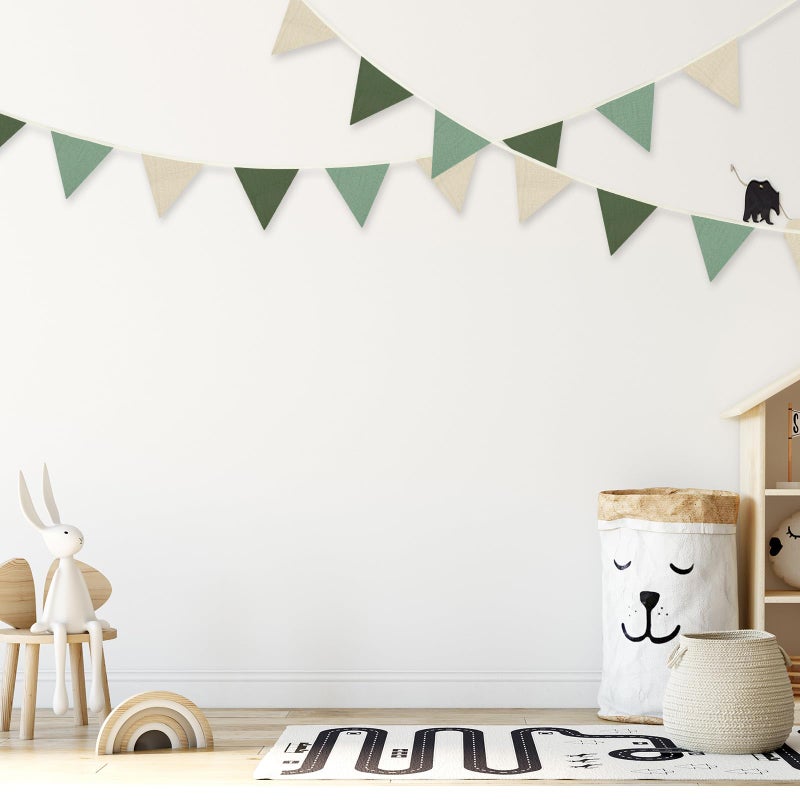 اودين Oudain 15.5 قدم راية راية أعلام 2 قطعة حضانة جارلاند مثلث الرايات راية الطفل لديكور الحضانة عيد ميلاد الطفل بوهو حفل زفاف دش حدث كل 7.75 قدم (لون طبيعي طازج) - Image 4