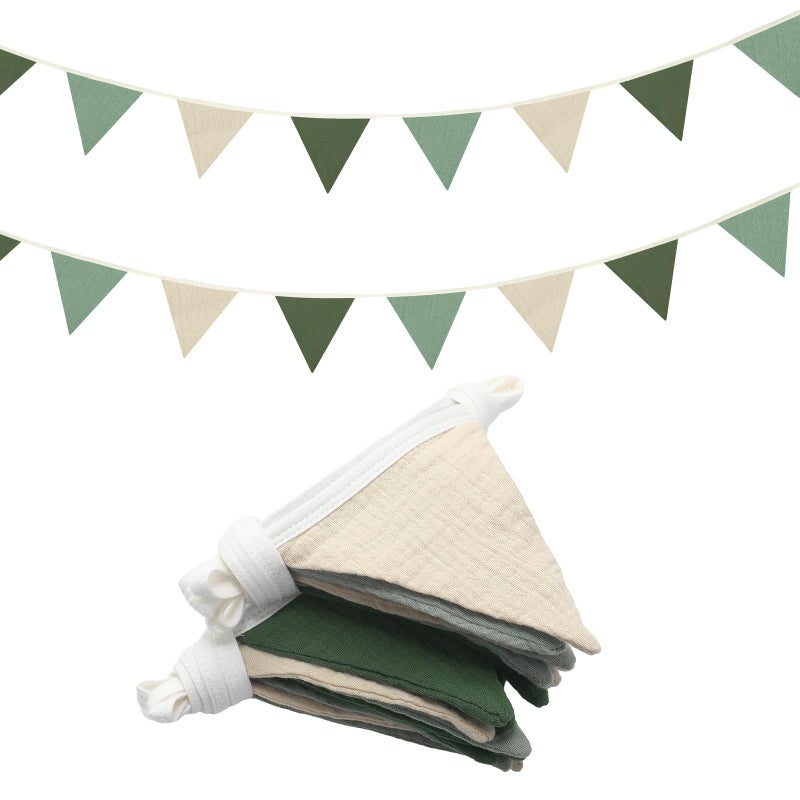 اودين Oudain 15.5 قدم راية راية أعلام 2 قطعة حضانة جارلاند مثلث الرايات راية الطفل لديكور الحضانة عيد ميلاد الطفل بوهو حفل زفاف دش حدث كل 7.75 قدم (لون طبيعي طازج) - Image 1