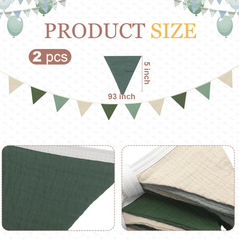 اودين Oudain 15.5 قدم راية راية أعلام 2 قطعة حضانة جارلاند مثلث الرايات راية الطفل لديكور الحضانة عيد ميلاد الطفل بوهو حفل زفاف دش حدث كل 7.75 قدم (لون طبيعي طازج) - Image 2