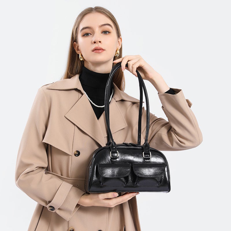 2024 Vintage College-style Womens Large Shoulder Bag Black 